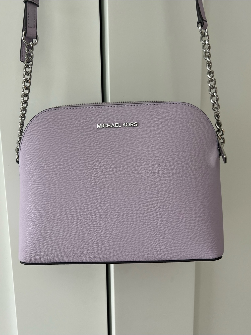 Michael Kors Lilac Saffiano Leather Crossbody with Silver Chain NWOT